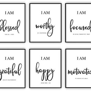 Inspirational Wall Art - Motivational Wall Art - Office & Bedroom Wall Decor - Positive Quotes & Sayings - Daily Affirmations for Men, Women & Kids - Black & White Poster Prints (8X10, Set of 6, No Frame)