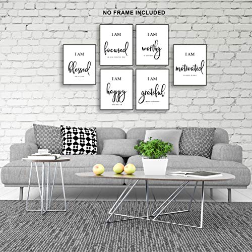 Inspirational Wall Art - Motivational Wall Art - Office & Bedroom Wall Decor - Positive Quotes & Sayings - Daily Affirmations for Men, Women & Kids - Black & White Poster Prints (8X10, Set of 6, No Frame)