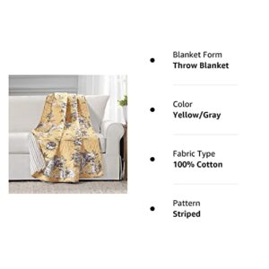 Lush Decor French Country Toile Cotton Reversible Throw Blanket, Yellow & Gray, 60" x 50"