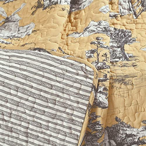 Lush Decor French Country Toile Cotton Reversible Throw Blanket, Yellow & Gray, 60" x 50"