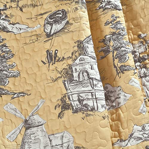 Lush Decor French Country Toile Cotton Reversible Throw Blanket, Yellow & Gray, 60" x 50"