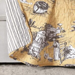 Lush Decor French Country Toile Cotton Reversible Throw Blanket, Yellow & Gray, 60" x 50"