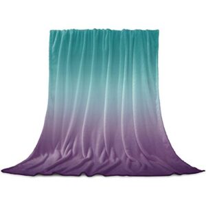 farmhouse teal purple ombre throw blanket flannel fleece blanket, lightweight blanket for women boy/girl, – microfiber nap blanket for couch, bed, sofa – 50″ x 40″ hazy turquoise rustic gradient