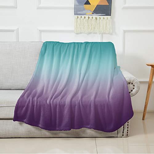 Farmhouse Teal Purple Ombre Throw Blanket Flannel Fleece Blanket, Lightweight Blanket for Women Boy/Girl, - Microfiber Nap Blanket for Couch, Bed, Sofa - 50" x 40" Hazy Turquoise Rustic Gradient