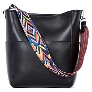 bromen handbags for women leather hobo bags designer shoulder bucket crossbody purse black