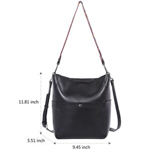 BROMEN Handbags for Women Leather Hobo Bags Designer Shoulder Bucket Crossbody Purse Black