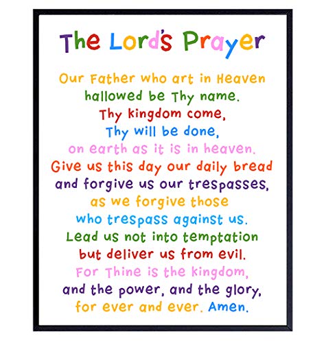 Lords Prayer Wall Art - Religious Bible Study Scripture Decor for Church, Sunday School Classroom, Baby, Girls Room, Toddler, Boys Bedroom, Nursery - Blessed Christian Gift for Daughter, Son, Kids