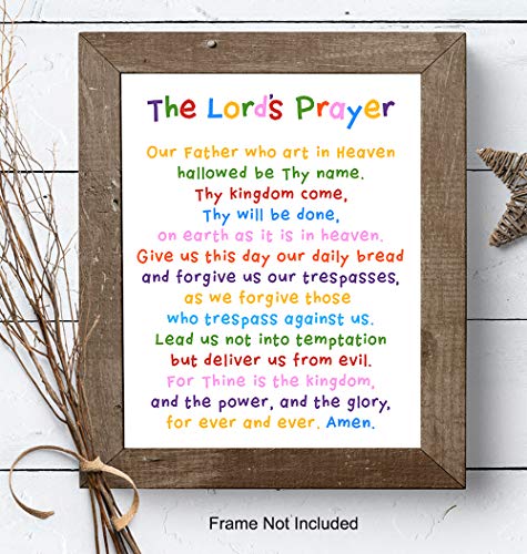 Lords Prayer Wall Art - Religious Bible Study Scripture Decor for Church, Sunday School Classroom, Baby, Girls Room, Toddler, Boys Bedroom, Nursery - Blessed Christian Gift for Daughter, Son, Kids