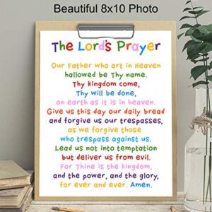 Lords Prayer Wall Art - Religious Bible Study Scripture Decor for Church, Sunday School Classroom, Baby, Girls Room, Toddler, Boys Bedroom, Nursery - Blessed Christian Gift for Daughter, Son, Kids