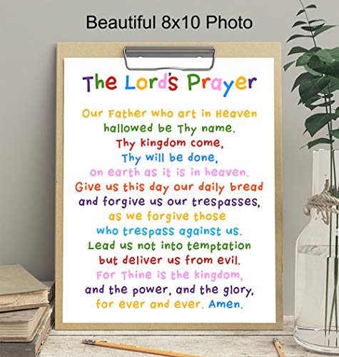 Lords Prayer Wall Art - Religious Bible Study Scripture Decor for Church, Sunday School Classroom, Baby, Girls Room, Toddler, Boys Bedroom, Nursery - Blessed Christian Gift for Daughter, Son, Kids