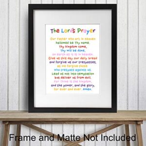 Lords Prayer Wall Art - Religious Bible Study Scripture Decor for Church, Sunday School Classroom, Baby, Girls Room, Toddler, Boys Bedroom, Nursery - Blessed Christian Gift for Daughter, Son, Kids