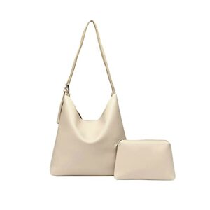 women fashion one shoulder bag soft pu leather hobo bag set 2pcs wallets (apricot)