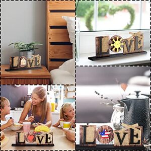 Interchangeable Love Sign Home Decor with 15 Pieces Seasonal Icons Wood Letter Table Standing Desk Sign for Valentine's Day Living Room Fireplace Home Decoration