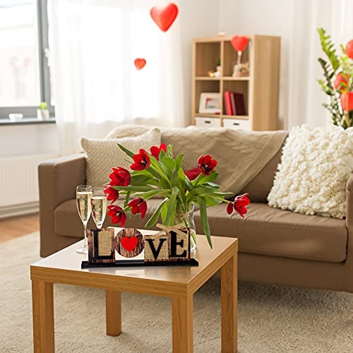 Interchangeable Love Sign Home Decor with 15 Pieces Seasonal Icons Wood Letter Table Standing Desk Sign for Valentine's Day Living Room Fireplace Home Decoration