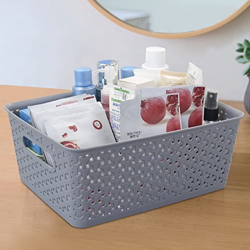 Saedy Plastic Storage Baskets, Grey Basket Bin, 4-Pack