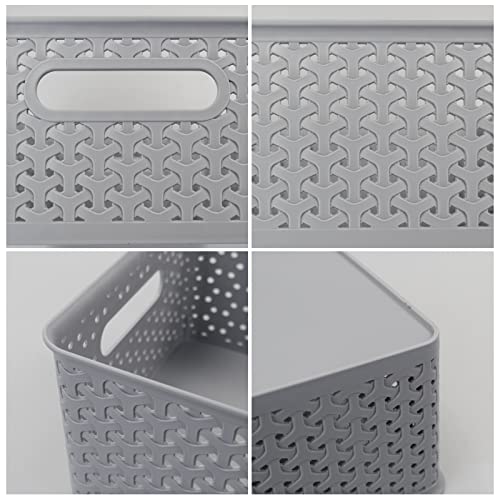 Saedy Plastic Storage Baskets, Grey Basket Bin, 4-Pack