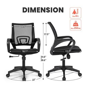 Neo Chair Office Computer Desk Chair Gaming-Ergonomic Mid Back Cushion Lumbar Support with Wheels Comfortable Blue Mesh Racing Seat Adjustable Swivel Rolling Home Executive (Black)