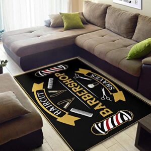 Barber Rug Barber Shop Haircut and Shave Black Full Size Area Rug for Living Dinning Room Bedroom Kitchen, Nursery Rug Floor Carpet Yoga Mat