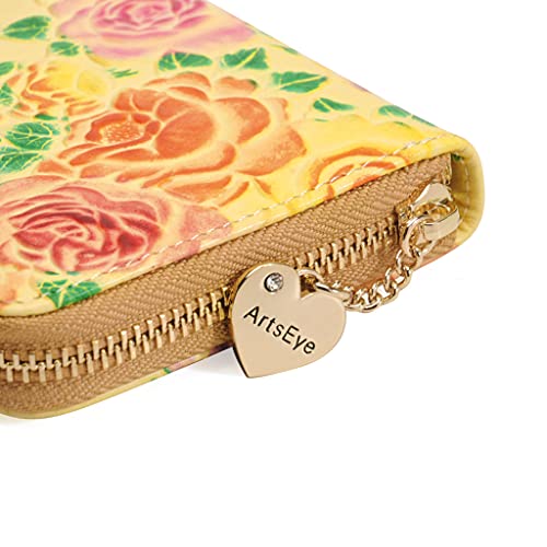 ArtsEye Women's Short Zip Around Wallet (yellow rose)