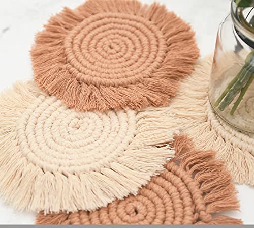 Coasters for Drinks Macrame Coasters for Wooden Table House Warming Presents for New Home Boho Decor(Sweet Color)