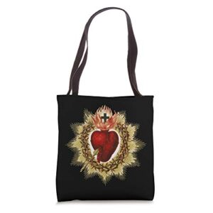 sacred heart of jesus art christ vintage catholic blessing tote bag