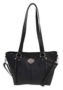 harley-davidson women’s b&s filigree logo pebbled leather satchel purse – black
