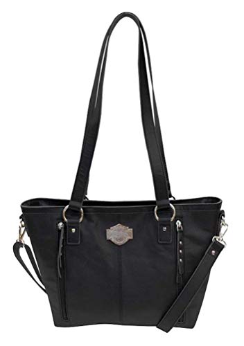 Harley-Davidson Women's B&S Filigree Logo Pebbled Leather Satchel Purse - Black