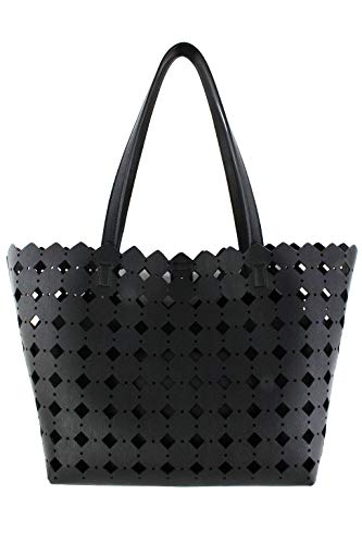 Perforated East West Tote bag, Shoulder Bag, Detachable Pouch (Black)