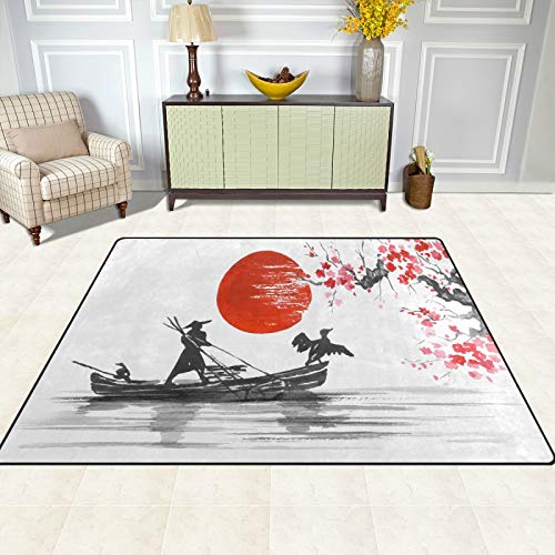 ALAZA Japanese Painting Mountain Landscape Sun Cherry Tree Non Slip Area Rug 5' x 7' for Living Dinning Room Bedroom Kitchen Hallway Office Modern Home Decorative