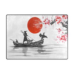 ALAZA Japanese Painting Mountain Landscape Sun Cherry Tree Non Slip Area Rug 5' x 7' for Living Dinning Room Bedroom Kitchen Hallway Office Modern Home Decorative