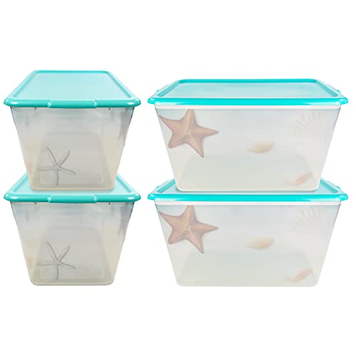 SIMPLYKLEEN 14.5-gal. Reusable Stacking Plastic Storage Containers with Lids, Seaside Beach (Pack of 4) Made in the USA