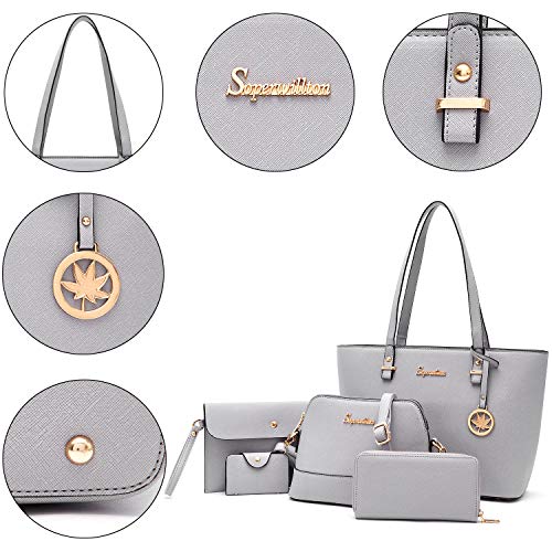 Soperwillton Handbag for Women Wallet Tote Bag Shoulder Bags Top Handle Satchel 5pcs Purse Set