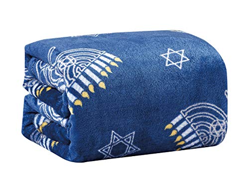 Maccabbee Collection by Décor&More Microplush Holiday Throw Blanket (60" x 50") - Hanukkah Menorah