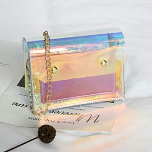 TENDYCOCO Womens Wallet Crossbody Bag Holographic Iridescent Purse with Chain Clear Clutch Bag for Women Women's Tote Handbags