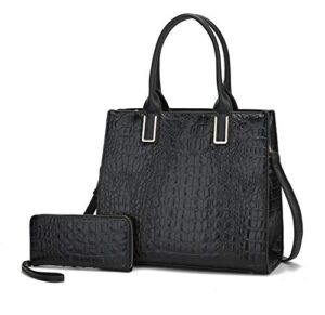 mkf set satchel shoulder bag for women & wristlet wallet purse – pu leather top handle tote handbag crossbody strap black