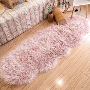 STAOLENE Ultra Soft Faux Fur Sheepskin Pink Bedside Rug Area Rug Indoor Fluffy Shag Washable Rug for Bedroom Floor Sofa Living Room