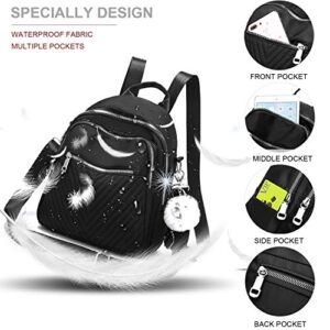 Women Backpack Purse Mini Backpacks for Girls Waterproof Nylon Shoulder Bag (NEWBlack)