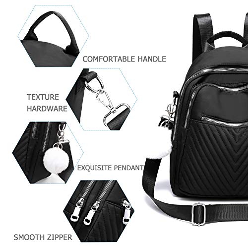 Women Backpack Purse Mini Backpacks for Girls Waterproof Nylon Shoulder Bag (NEWBlack)