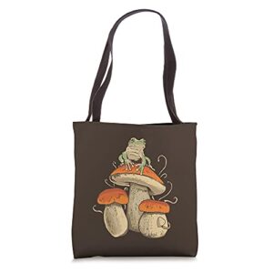 goblincore aesthetic cottagecore cothing mushroom frog women tote bag
