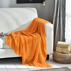 JUDYBRIDAL Knitted Throw Blanket Couch Cover Blanket Textured Solid Decorative Blanket with Tassel for Sofa Bed Travel,50 x 60, Orange