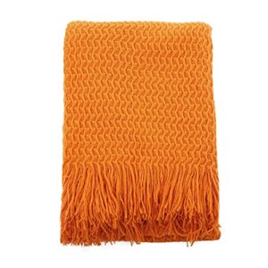 JUDYBRIDAL Knitted Throw Blanket Couch Cover Blanket Textured Solid Decorative Blanket with Tassel for Sofa Bed Travel,50 x 60, Orange