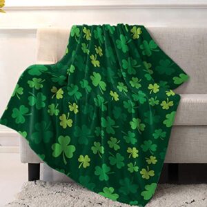 super soft cozy flannel fleece blanket st. patrick’s day lightweight comfy throw blanket for bed/couch/sofa/camping- green lucky shamrocks irish clover 39 x 49 inche