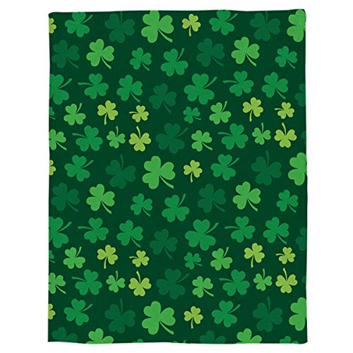 Super Soft Cozy Flannel Fleece Blanket St. Patrick's Day Lightweight Comfy Throw Blanket for Bed/Couch/Sofa/Camping- Green Lucky Shamrocks Irish Clover 39 x 49 Inche