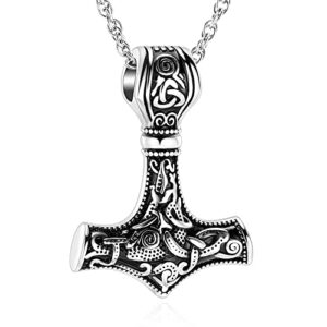 shajwo cremation jewelry viking hammer urn necklace for ashes for men women celtic nordic mjolnir thors cremation jewelry keepsake memorial ashes pendant,silver