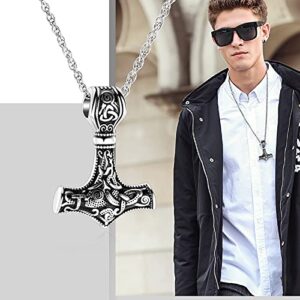 shajwo Cremation Jewelry Viking Hammer Urn Necklace for Ashes for Men Women Celtic Nordic Mjolnir Thors Cremation Jewelry Keepsake Memorial Ashes Pendant,Silver