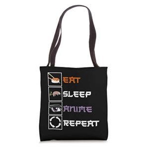 eat sleep anime repeat otaku graphics design japanese manga tote bag