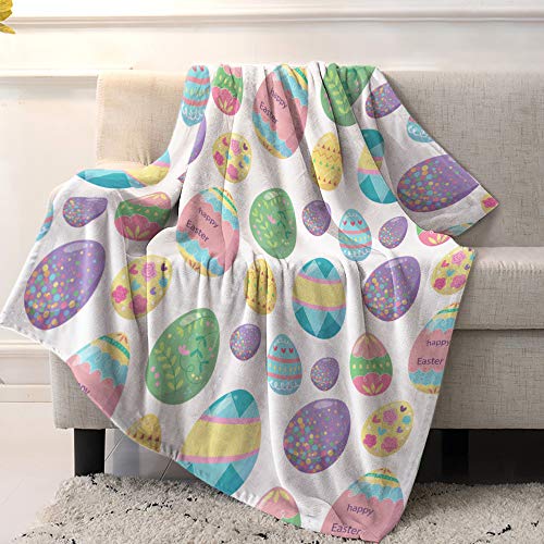 Super Soft Cozy Flannel Fleece Blanket Happy Easter Lightweight Comfy Throw Blanket for Bed/Couch/Sofa/Camping- Colorful Eggs 39 x 49 Inche