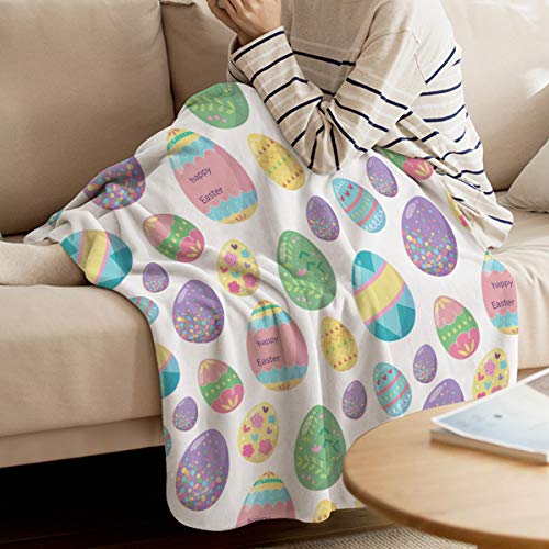 Super Soft Cozy Flannel Fleece Blanket Happy Easter Lightweight Comfy Throw Blanket for Bed/Couch/Sofa/Camping- Colorful Eggs 39 x 49 Inche