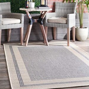 nuloom charter bordered solid indoor/outdoor area rug, 8′ x 10′, light grey