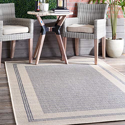 nuLOOM Charter Bordered Solid Indoor/Outdoor Area Rug, 8' x 10', Light Grey